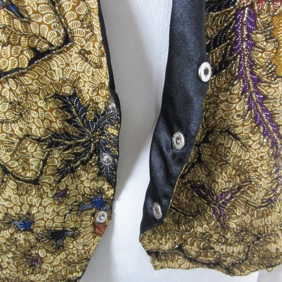 Paul Ropp Vintage Beaded Vest Gold and Black Bird Motif Size Medium Boho - Picture 10 of 11